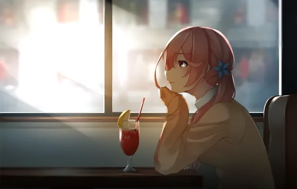 Glass, girl, cafe