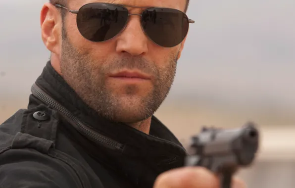 Picture gun, weapons, glasses, actor, male, jason statham