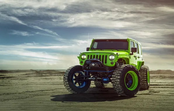 Green, Front, Forged, Custom, Wrangler, Jeep, Wheels, Track