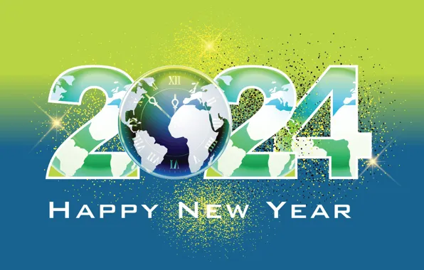 Lights, the inscription, watch, planet, sequins, Earth, figures, New year