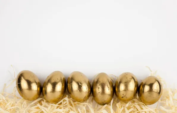 Holiday, eggs, spring, Easter, white background, gold, painted, gold plated