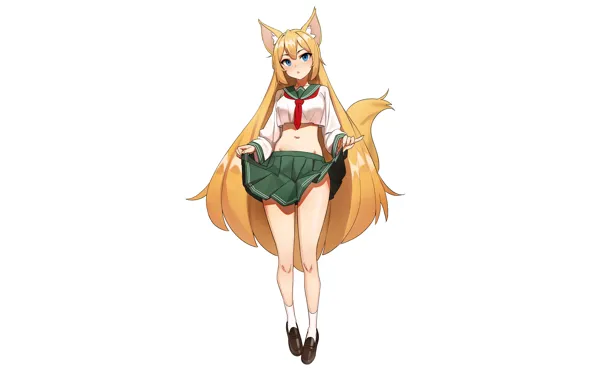 Girl, sexy, school uniform, long hair, animal ears, anime, blue eyes, beautiful