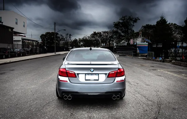 Picture the sky, clouds, street, bmw, BMW, silver, back, f10