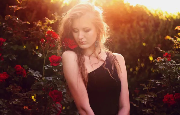 Girl, light, flowers