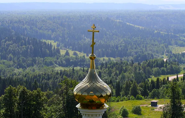 Picture forest, cross, Church, the dome