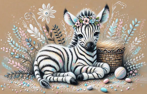 Styling, Zebra, basket, wreath, sebranek, AI art, neural network