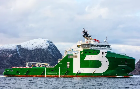 Sea, Mountains, The ship, Arctic, Side view, Bourbon, Vessel, AHTS