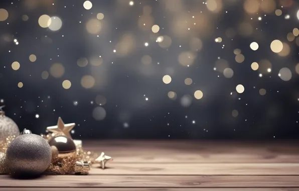 Stars, balls, glare, Board, Shine, Christmas, New year, gold plated