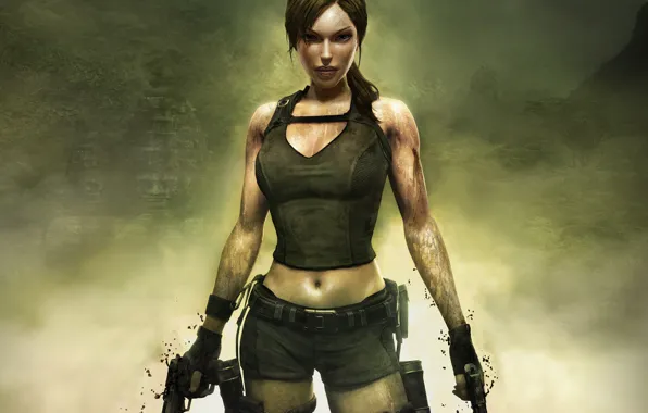 Picture Tomb Raider, guns, girl, brown hair, jungle, sexy girl, ruins, legend
