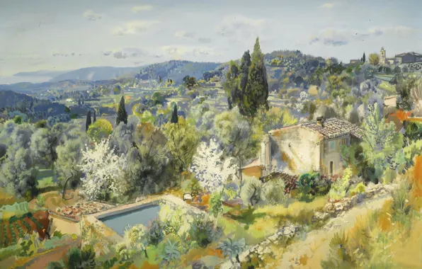 Landscape, picture, France, Gabriel Deschamps, Gabriel Deschamps, Panorama Of The Village Of Eze