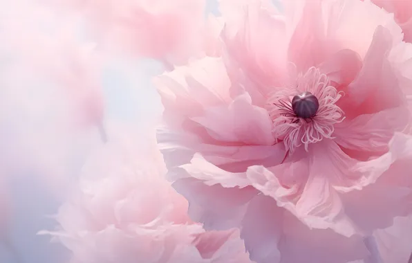 Flower, light, pink, gentle, petals, anemone, anemones, AI art