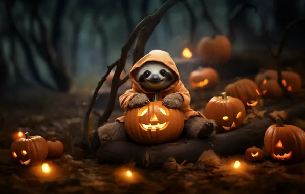 Autumn, nature, holiday, hood, pumpkin, Halloween, Halloween, sloth