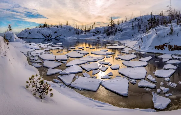 Picture ice, winter, snow, shore