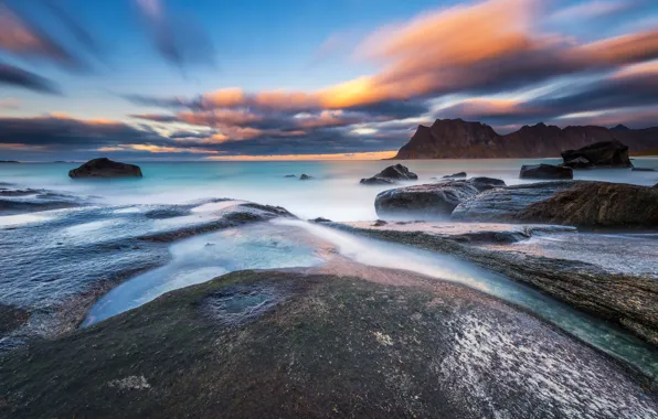 Sea, the sky, clouds, landscape, mountains, clouds, nature, blue