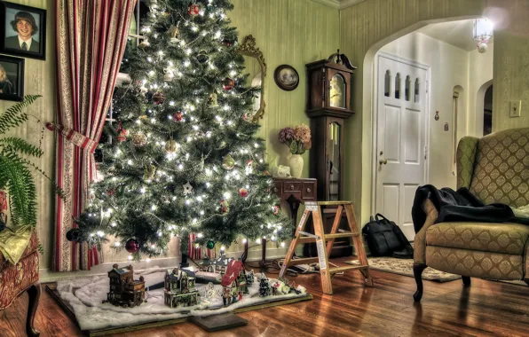Picture holiday, tree, new year, furnished, toys on the Christmas tree
