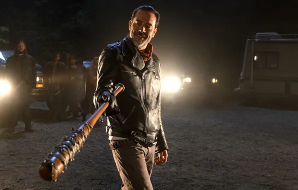 Picture actor, men, Jeffrey Dean Morgan, smiling, celebrity, standing, leather jacket, beard