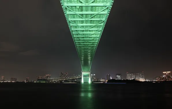 Bridge, the city, lights, Japan, Tokyo, Bay, Tokyo, Japan