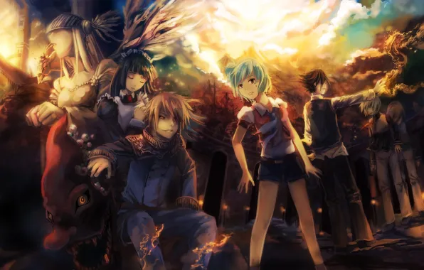 Picture eyes, girls, flame, the darkness, anime, art, evil, guys