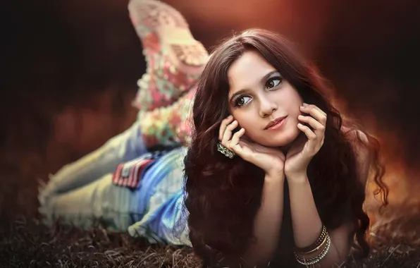 Look, portrait, jeans, bokeh