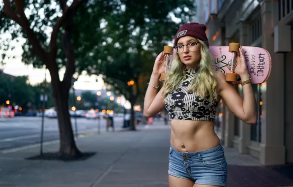 Look, sexy, shorts, glasses, blonde, top, skate, cap