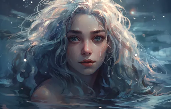 Water, Girl, Look, Hair, Digital art, AI art, The Art of Artificial Intelligence, Neural network