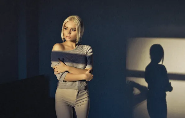 Look, girl, pose, wall, shadow, Yuri Borodin
