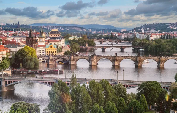 Bridge, the city, river, home, Prague, Czech Republic