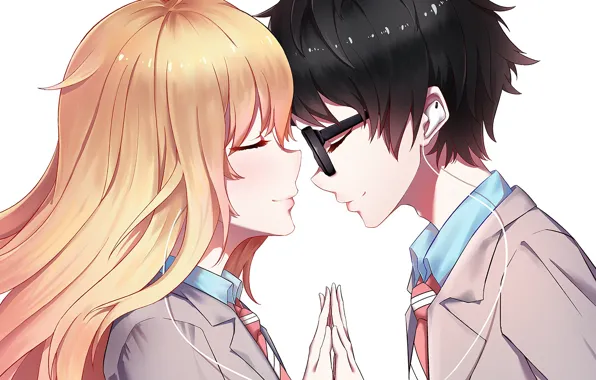 Romance, anime, art, pair, two, Shigatsu wa Kimi no Uso, Your April lie