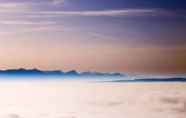 The sky, clouds, mountains, fog, the evening, Switzerland, Alps