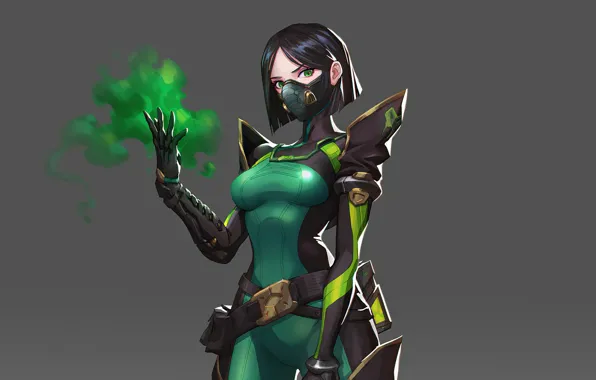 Girl, mask, grey background, Viper, Valorant