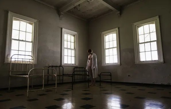 Girl, room, Windows, bed