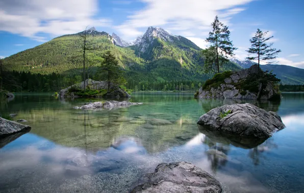 Forest, transparency, mountains, lake, Germany, dervla