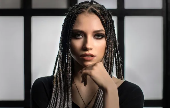 Look, pose, model, portrait, makeup, hairstyle, braids, brown hair