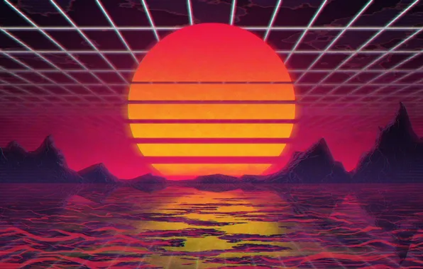 The sun, Music, Star, Background, 80s, Neon, VHS, 80's