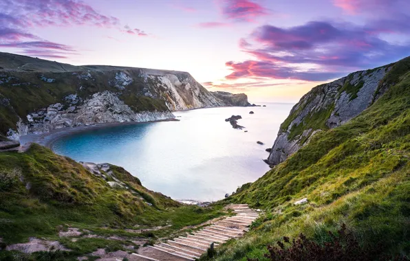 The sky, clouds, sunset, lake, rocks, UK, stage, landscape