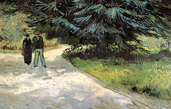 Picture Vincent van Gogh, The Poet s Garden III, Fir Tree, Couple and Blue, Public Garden …