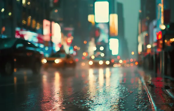 Road, city, the city, street, lights, blur, neon, signs