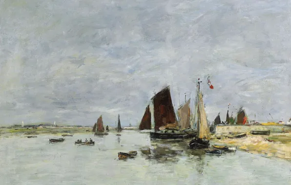 Picture, sail, Eugene Boudin, Eugene Boudin, Étaples. Boats in the Port