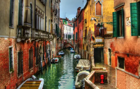 Picture street, building, home, boats, Italy, Venice, channel, the bridge
