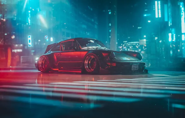 Picture car, machine, auto, night, the city, rendering, science fiction, Concept Art