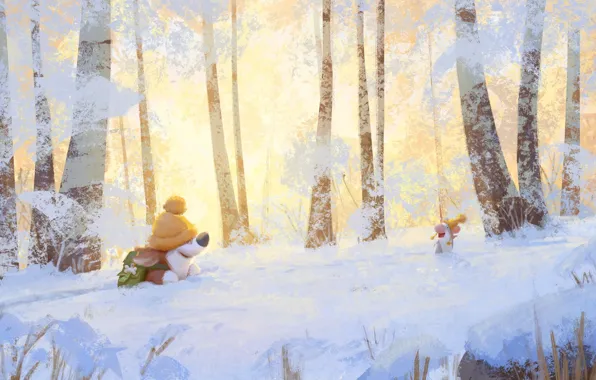 Winter, forest, mouse, walk, Corgi