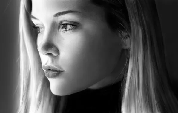 Girl, Figure, Portrait, black and white, procreate, pencil drawing, digital art, 8k