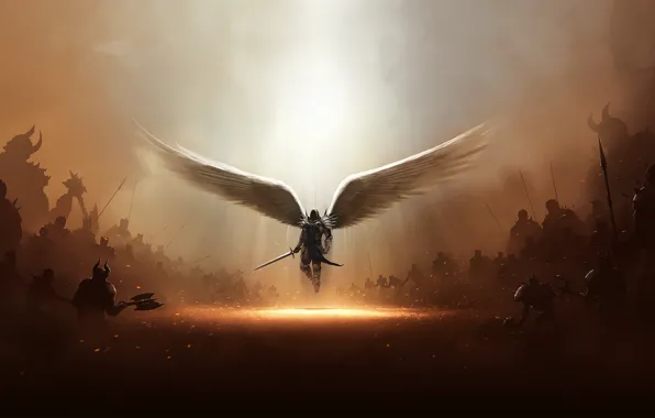 Wings, angel, sword, Diablo 3, the light of God