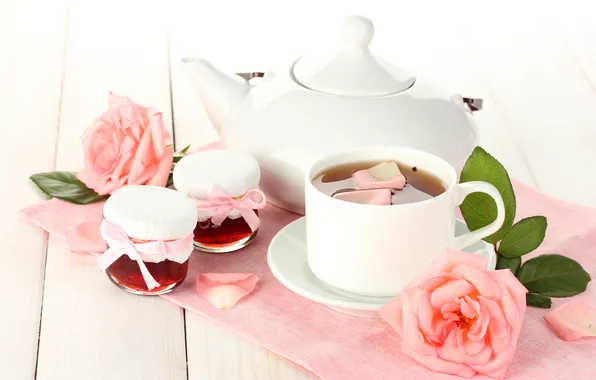 Tea, roses, kettle, the tea party, jam