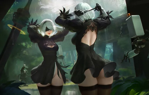 Girl, Figure, Sword, Android, Art, Nier, Illustration, Characters
