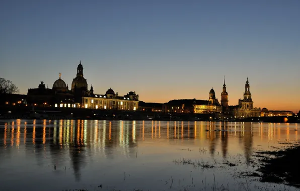 Lights, river, home, the evening, Germany, Dresden