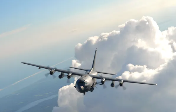 The sky, clouds, flight, the plane, Lockheed AC-130U Spooky