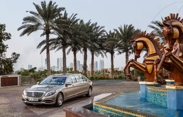 Horses, fountain, Mercedes, Maybach, Pullman, S600, 2016