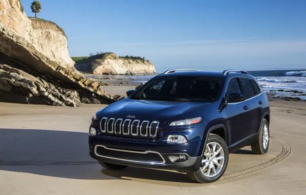 Picture sea, traces, shore, shadow, Jeep Cherokee Limited