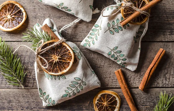 Board, oranges, Christmas, New year, cinnamon, needles, citrus, slices